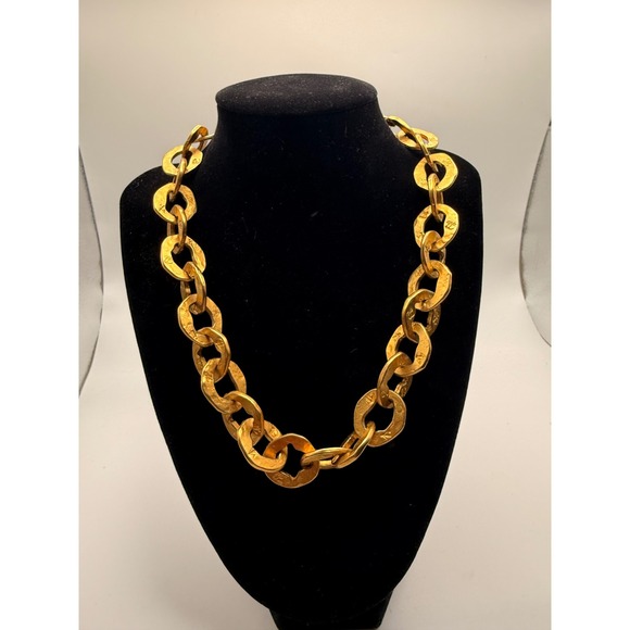 Karl Lagerfeld Jewelry - 1990s Karl Lager field Gold Hammered Chunky Link Toggle Necklace KL Logo